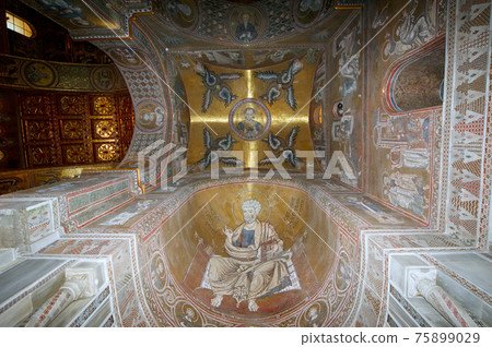 The interior Cathedral-Basilica of Monreale, is a Roman Catholic church in Monreale, Sicily, southern Italy. 75899029