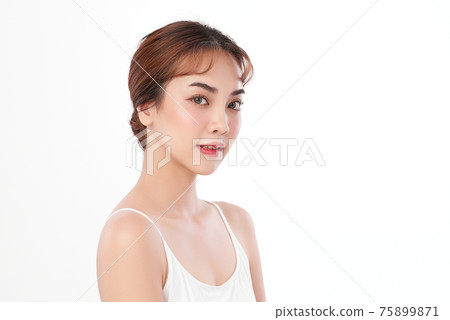 Beautiful young asian woman with clean fresh skin on white background, Face care, Facial treatment, Beautiful young asian woman with clean fresh skin on white background, Face care, Facial treatment, 75899871