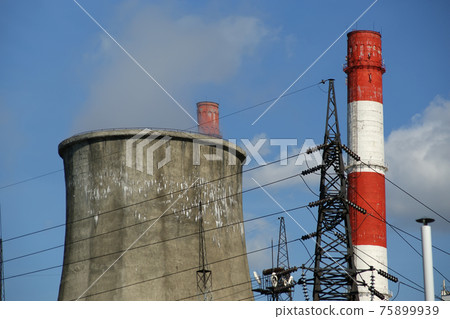 Pipes of coal  burning power station. Moscow, Russia 75899939