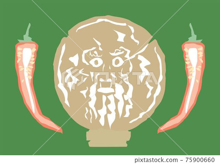 Illustration of the mouth of truth and two red peppers 75900660