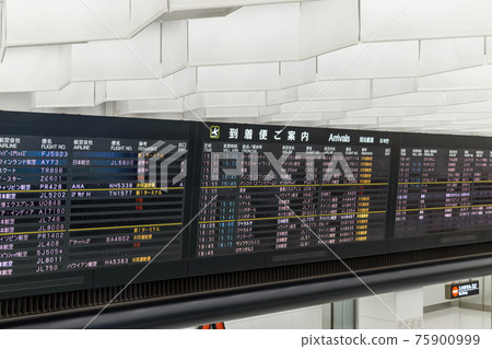 Arrival flight on the electric bulletin board at the airport 75900999