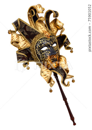 Venice carnival mask gold black isolated on a white with clipping path Venice carnival mask gold black isolated on a white with clipping path 75901052