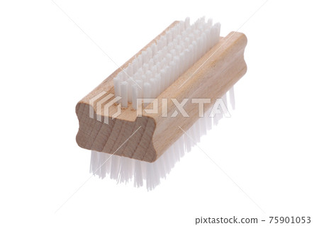 old fashioned nail brush angled left to right with short bristles up isolated on white with clipping path old fashioned nail brush angled left to right with short bristles up isolated on white with clipping path 75901053