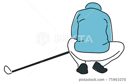 A golfer who crouches and tees up before a tee shot A golfer who crouches and tees up before a tee shot 75901078