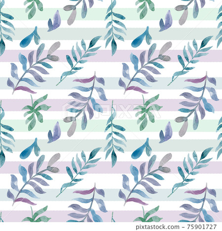 Watercolor seamless pattern of pink flowers and almond leaves. Watercolor seamless pattern of pink flowers and almond leaves. 75901727