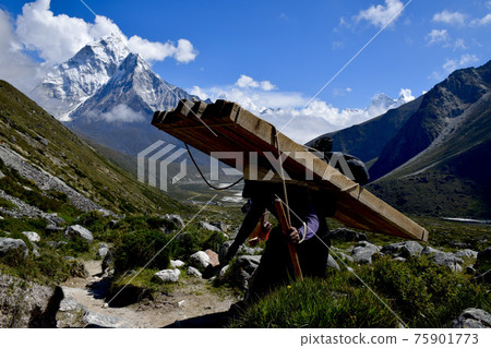 尼泊爾 Perice 和 Tukra 之間的壯觀景色和木材運輸船 75901773