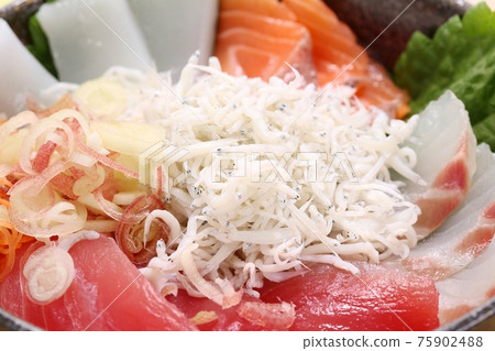 Seafood bowl, fried whitebait, tuna, squid, salmon, white fish 75902488