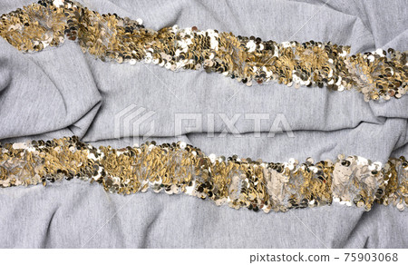gray cotton fabric with golden round sequins gray cotton fabric with golden round sequins 75903068