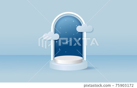 Modern soft blue podium stage template for product display decorated with cloud. Minimalist background vector. 75903172