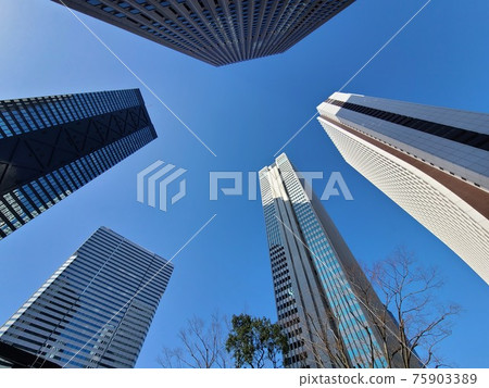 Skyscrapers in Shinjuku standing under the blue sky Skyscrapers in Shinjuku standing under the blue sky 75903389