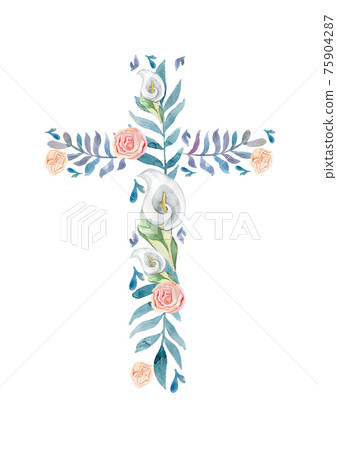 Sunflower cross. hristianity. Religian Cross made of flower. Isolated on white Sunflower cross. hristianity. Religian Cross made of flower. Isolated on white 75904287