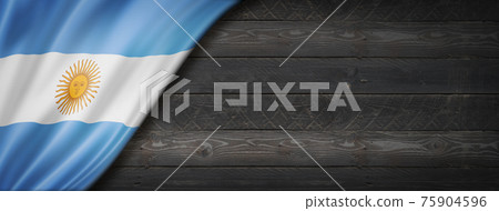 Argentinian flag on black wood wall banner 75904596