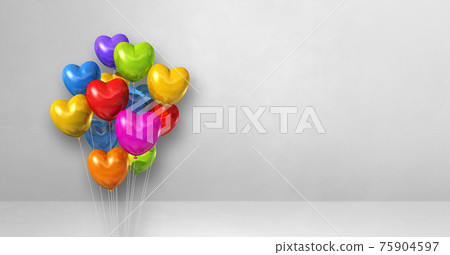 Colorful heart shape balloons bunch on a white... - Stock Illustration ...