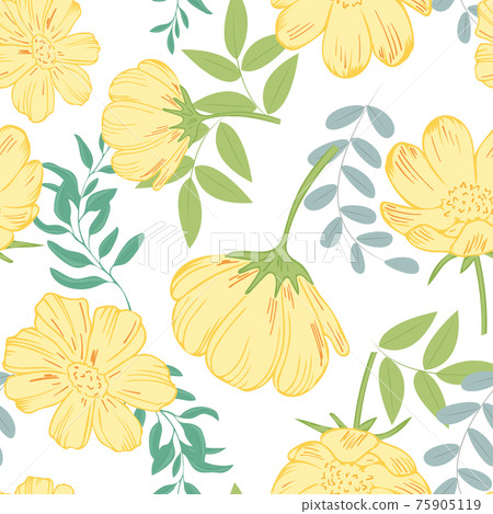 Seamless background with yellow flowers and... - Stock Illustration ...