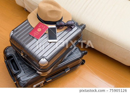 準備出國旅行攜帶行李和護照 75905126