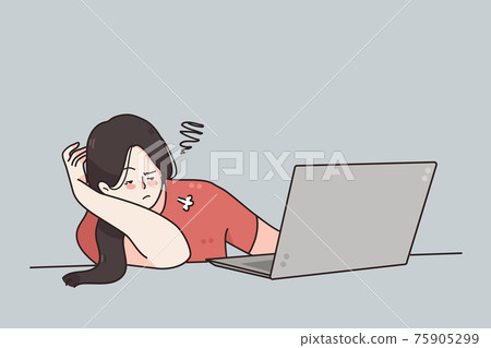 Tiredness, exhaustion, burnout at laptop concept 75905299