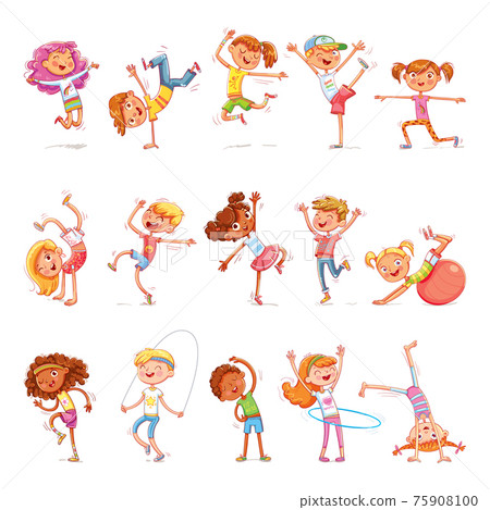 Children are engaged in different kinds of sports. Fitness. Dancing breakdance 75908100