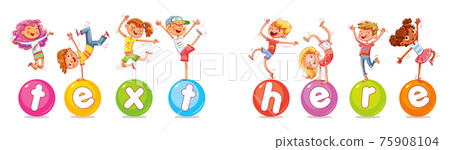 Happy multiracial children jumping and dancing... - Stock Illustration ...