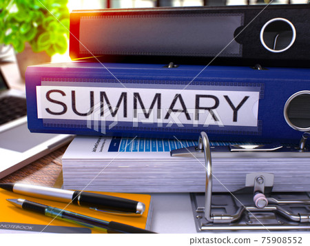 Summary on Blue Ring Binder. Blurred, Toned Image. 75908552