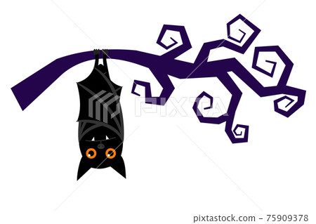 Cartoon halloween bat hanging on tree branch Cartoon halloween bat hanging on tree branch 75909378