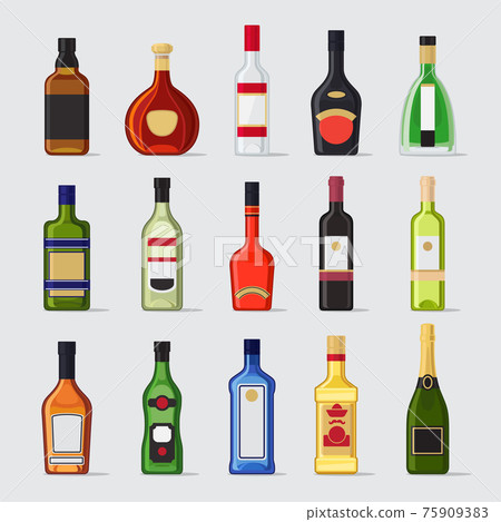 Alcohol in a bottle flat icons Alcohol in a bottle flat icons 75909383