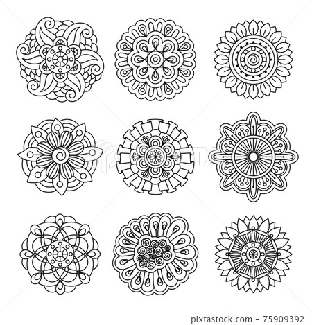 Linear doodle flower set Linear doodle flower set 75909392