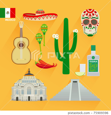 Mexico landmarks icons 75909396