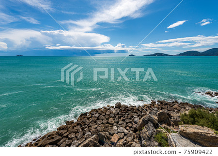 Beautiful Seascape in the Gulf of La Spezia with Storm Clouds on Horizon - Liguria Italy Beautiful Seascape in the Gulf of La Spezia with Storm Clouds on Horizon - Liguria Italy 75909422