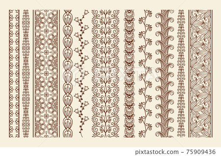 Hand drawn mehndi borders Hand drawn mehndi borders 75909436