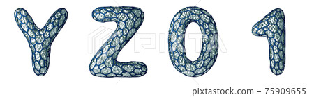 Realistic 3D letter set Y, Z, 0, 1 made of silver shining metal . Realistic 3D letter set Y, Z, 0, 1 made of silver shining metal . 75909655