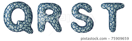 Realistic 3D letter set Q, R, S, T made of silver shining metal . Realistic 3D letter set Q, R, S, T made of silver shining metal . 75909659