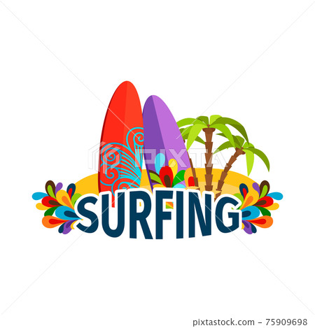 Surfing poster with palm trees 75909698
