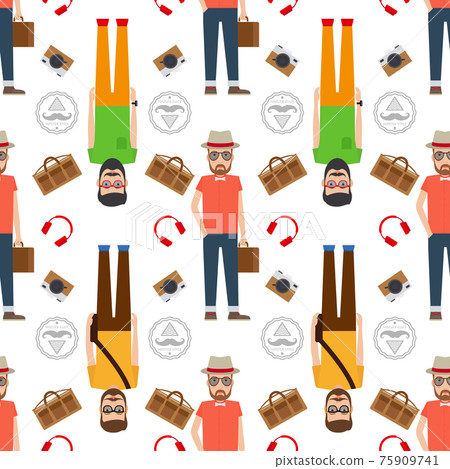 Man hipster flat style seamless pattern - Stock Illustration [75909741 ...