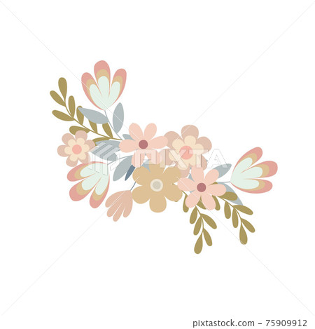 Simple flowers pastel-colored floral arrangement of in flat style vector illustration, symbol of spring, cozy home, Easter holidays celebration decor, clipart for cards, bohemian springtime decoration 75909912
