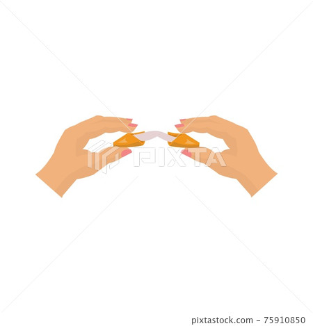 Two hands holding fortune cookie with blank slip Vector cartoon isolated illustration Two hands holding fortune cookie with blank slip Vector cartoon isolated illustration 75910850