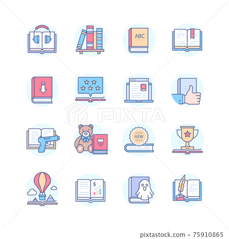 Reading mobile app - line design style icons set - Stock Illustration ...