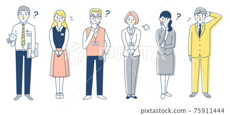 Business person, troubled facial expression, 6 men and women, whole body set 75911444