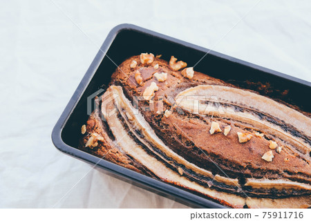 Freshly baked homemade gluten free banana bread cake. Freshly baked homemade gluten free banana bread cake. 75911716