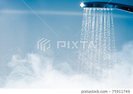 shower with flowing water and steam 75911749