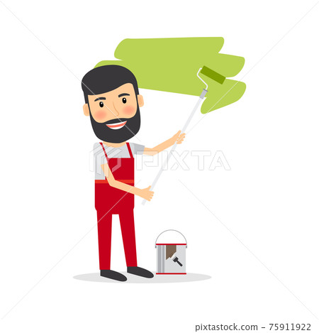 Man make repairs painting wall 75911922