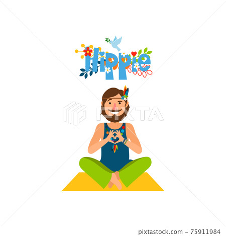 Hippie barefoot man sitting 75911984