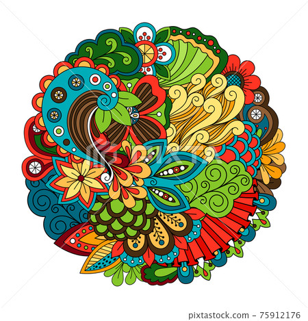 Ethnic doodle floral circle pattern Ethnic doodle floral circle pattern 75912176