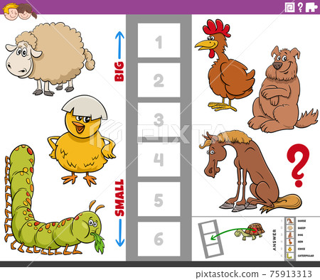 educational game with big and small cartoon... - Stock Illustration ...