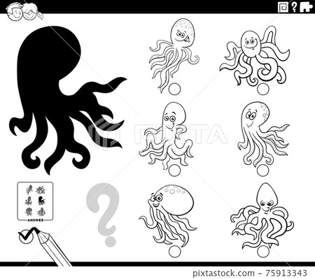 shadows game with cartoon octopuses coloring book page 75913343