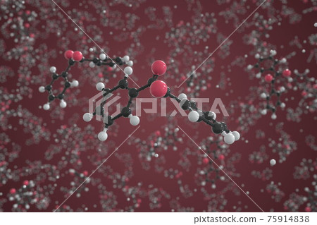 Molecule of benzil, ball-and-stick molecular model. Science related 3d rendering 75914838