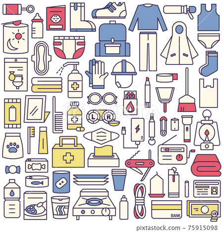 Emergency carry-out bag, disaster prevention goods, stockpile, illustration material set 75915098