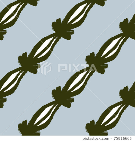 Contrast seamless pattern with green contoured abstract leaf elements print. Pastel blue background. Contrast seamless pattern with green contoured abstract leaf elements print. Pastel blue background. 75916665