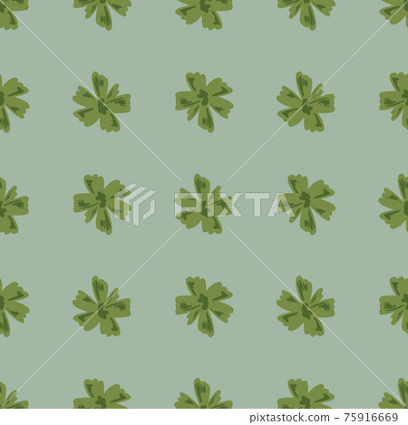 Doodle seamless pattern with decorative hand drawn flowers bud ornament. Green print on blue background. Doodle seamless pattern with decorative hand drawn flowers bud ornament. Green print on blue background. 75916669