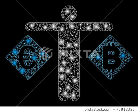 Flare Mesh Wire Frame Person Compare Euro and Bitcoin with Flare Spots 75918355