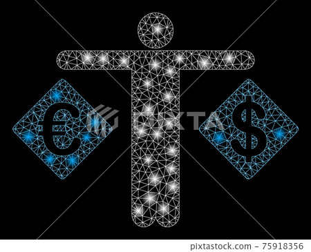 Glossy Mesh Wire Frame Person Compare Dollar and Euro with Flash Spots 75918356